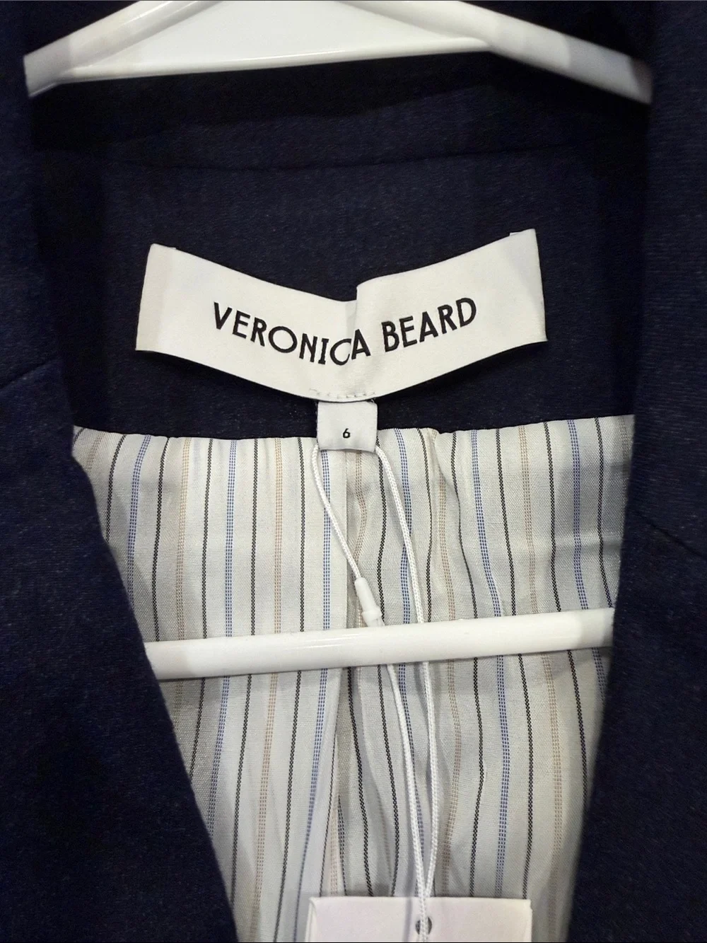 Veronica Beard Navy Blazer with Gold Buttons and Brown Trim - Picture 4 of 5
